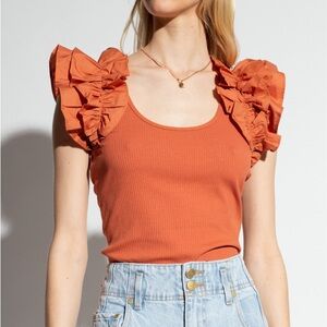 Ulla Johnson Koa Ribbed Top with Ruffles
